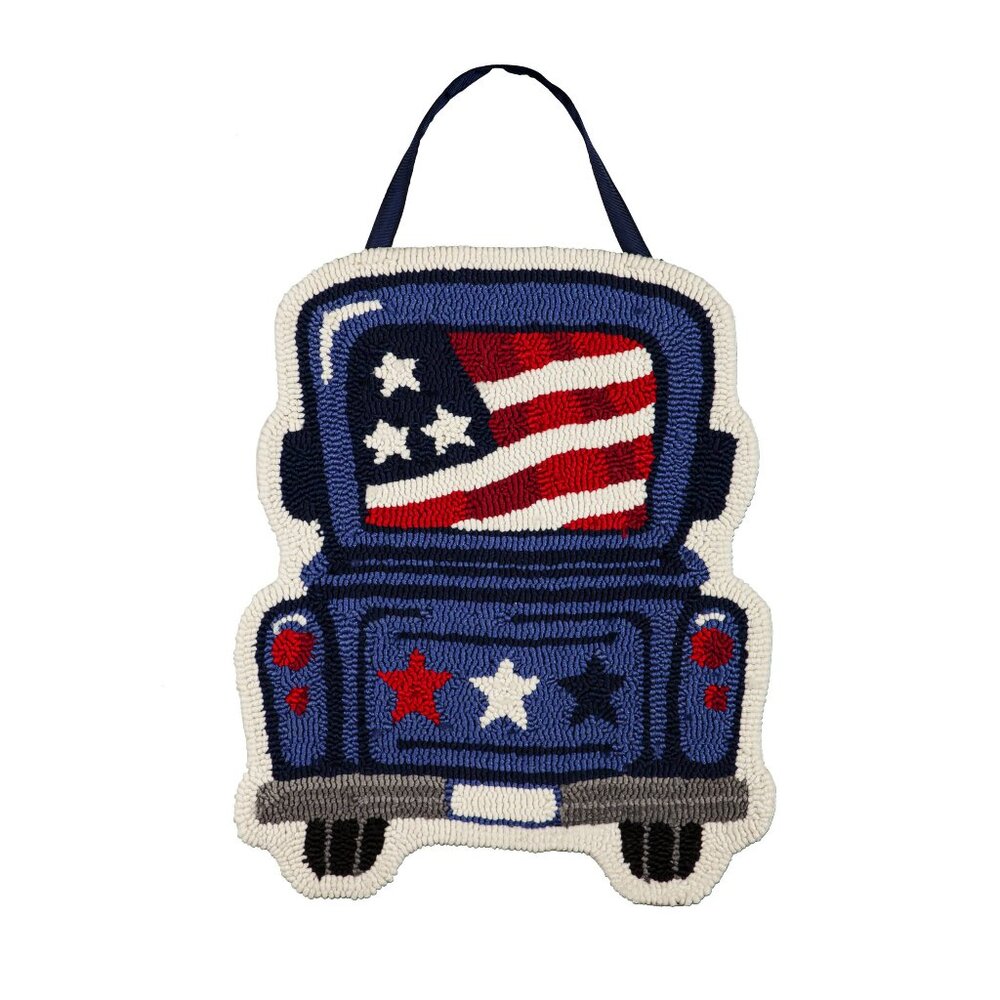 NWT - Patriotic Blue Truck Hooked Hanging Wall or Door Décor